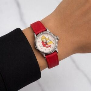 Works Vintage Picco Orphan Annie Watch Manual Wind 7 Jewels Red Strap 24mm RUNS